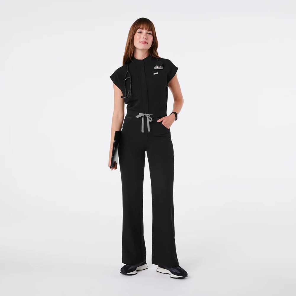 Figs Black Jumpsuit with Gray Drawstring